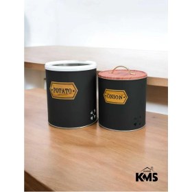 Resim Feyza Design 2'li Metal Patates ve Soğan Saklama Kabı, Desenli, Şık ve Dayanıklı 