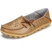 Resim Ten Deri Ayakkabı Kadın Loafer'lar Slip-on Flats Makosenler Bayan Sürüş Ayakkabısı Anne Ayakkabısı Ten 