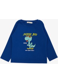 Resim Breeze Girls & Boys Erkek Çocuk Uzun Kollu Tişört Kaykaycı Gözlüklü Dinozor Baskılı 1-4 Yaş, Saks Mavisi-saks Mavisi Saks 