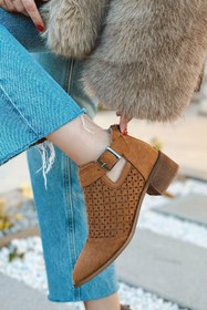 Resim POLKA STORE Spring Kadın Süet Delikli Western Yazlık Kovboy Çizme Bot 