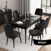 Resim Canisa Concept Iza Serisi,80 X 132 cm Mdf Açılabilir Siyah Mermer Desen Mutfak Masa Takımı, 6 Sandalye 