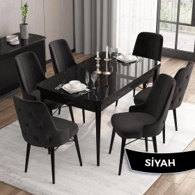 Resim Canisa Concept Iza Serisi,80 X 132 cm Mdf Açılabilir Siyah Mermer Desen Mutfak Masa Takımı, 6 Sandalye 