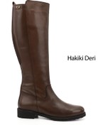 Resim GÖNDERİ(R) Kadın / Kız Kahve Antik Fermuarlı Kauçuk Taban Hakiki Deri Çizme 