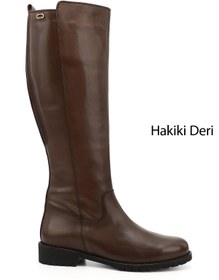 Resim GÖNDERİ(R) Kadın / Kız Kahve Antik Fermuarlı Kauçuk Taban Hakiki Deri Çizme 