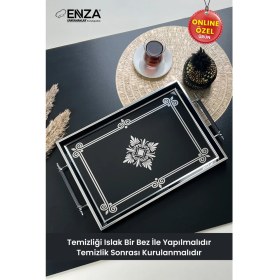 Resim Özbience Çınar Siyah Çay Kahve Kahvaltılık ve Sunum Tepsisi 48X29 cm 