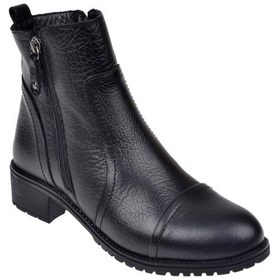 Resim Pullman Hakiki Deri Alçak Topuklu Kadın Bot Voy-7550 Siyah-Siyah 