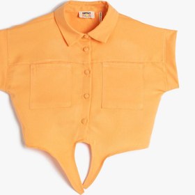 Resim Kız Çocuk Crop Gömlek Önden Bağlama Detaylı Kısa Kollu Cepli Modal Kumaş 