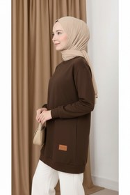 Resim unika boutique Kadın Bisiklet Yaka Tesettür Yırtmaçlı Armalı Tunik Sweat Sweatshirt 