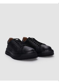 Resim Cabani %100 Hakiki Deri Siyah Bağcıklı Kadın Spor Ayakkabı Siyah 