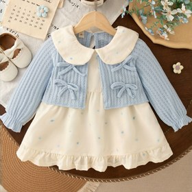 Resim Kız Çocukları İçin Uzun Kollu Elbise Tatlı İki Parça Takım Bahar ve Sonbahar İçin, Yeni Sevimli Moda Prenses Parti Elbisesi Bebek Kızlar İçin 