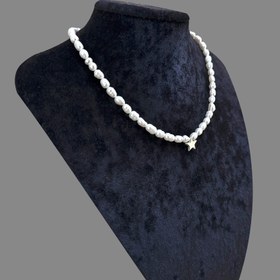 Resim İnci Doğal Taş Kolye - 925 Ayar Gümüş Yıldız Aparatlı Zarif Tasarım - 45 cm 