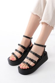 Resim Genel Markalar 861-1222 Siyah Tokalı Bilekten Bağlamalı Dolgu Kadın Sandalet 