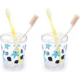 Resim 2 Adet Diş Fırçalık Benekli Desen Akrilik 8x8x9cm 350ml Banyo Seti Çok Renkli 