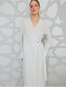 Resim Koton Uzun Kollu Pamuklu Keten Kruvaze Uzun Kimono Siyah Çizgili 5sak50050uw Siyah Çizgili 