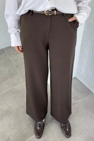 Resim Kemer Aksesuarlı Paça Katlama Detaylı Tesettür Kumaş Pantolon Kahve TZL-P-00021216 