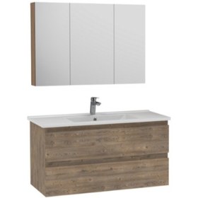 Resim Creavit Alinda 120 Cm Lavabo Dolaplıı Ve Aynalı Dolap Naturel Çam 