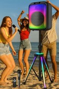 Resim Zineets Işıklı Büyük Boy Party Box Bluetooth Hoparlör Tripodlu Şarjlı Ses Sistemi RADYOLU Karaoke Mic 