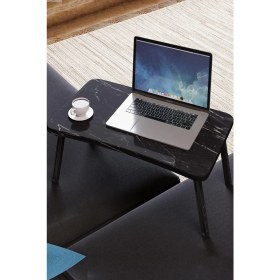 Resim Daisy Home -Renkli Laptop Sehpası Katlanabilir Yatak Koltuk Üstü Kahvaltı Bilgisayar Sehpası (Siyah Mermer) 