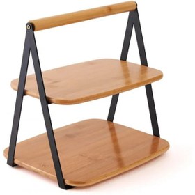 Resim molinya Bambu Servis-sunum Standi Siyah Renk Stand Ikramlik Tabla 