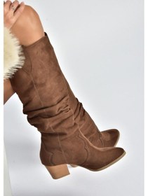 Resim Fox Shoes J404040102 Kahverengi Süet Kalın Topuklu Kadın Çizme Kahverengi-süet 