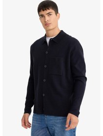 Resim Defacto Standart Fit Polo Yaka Düğmeli Ön Cep Detaylı Triko Hırka F3720ax25wnnv64 Lacivert 