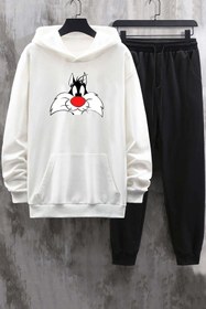 Resim uyguntarz Unisex Beyaz Kapuşonlu Sylvester Eşofman Takımı 