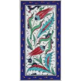 Resim Armada Çini 10x20 Cm ED 225 Kobalt Çerçeveli iki lale El dekoru Karo 