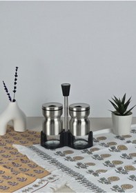 Resim Paslanmaz Çelik Korumalı Tuzluk Seti - Stantlı 2li Tuzluk Takımı - 125 Ml Gümüş 