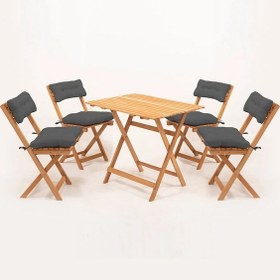 Resim 4+1 Minderli Balkon Bahçe Mutfak Bistro Set Katlanır Masa-sandalye Ahşap 