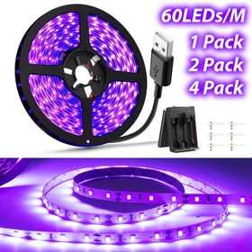 Resim 1/2/4 Paket USB Fişli UV Siyah Şerit Işıklar, 5V Yapışkan LED Uv Işık 385-400nm, Halloween/Noel Cam Dolap Poster Boyama Parti için, 2.5m/Paket, 150LED/Paket, Noel İçin En İyi 