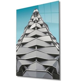 Resim Miyrem Glasses Collection -a1^ Geometrik Mimari Mavi Beyaz Cam Tablo, Cam Tablo 