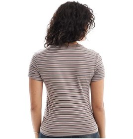 Resim Nike Sportswear Chill Striped Slim Fit T-shirt Kadın Kısa Kesim Çizgili Tişört Kahverengi 