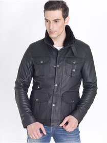 Resim Spor Kışlık Gerçek Deri Mont Siyah 