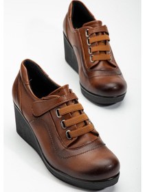 Resim Dilimler Ayakkabı Dolgu Taban Cırtlı Elastik Bant Taba Kadın Günlük Ayakkabı-3133 Taba 