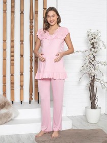 Resim Limissi Loh. Fırfırlı Aplikeli Pijama Takımı - Pembe - Gül Kurusu / M 
