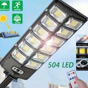 Resim 504 LED Güneş Enerjili Sokak Lambası Hareket Sensörlü, Uzaktan Kumandalı, Alacakaranlıktan Şafağa Dış Mekan Reflektör Işıkları, Enerji Verimli, Ayarlanabilir, Yarı Gömme Montaj, IP65, Şarj Edilebilir Li-İyon Pil, Ticari Alanlar ve Otoparklar için 