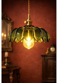 Resim Petra Model Yeşil Cam Klasik Sarkıt Tekli Avize Yeşil 