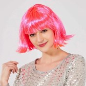 Resim Kuzgun Ticaret Bfs Nessiworld Şeker Pembe Renk Parti Peruğu Küt Saç 