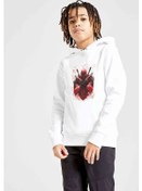 Resim Deadpool Two Guns Baskılı Unisex Çocuk Kapüşonlu Beyaz Sweatshirt 