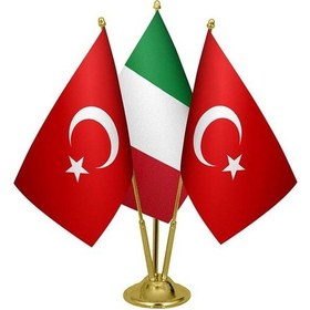 Resim Masa Üstü İtalya Bayrağı Türk Bayrağı Üçlü Pirinç Direk Masa Bayr 