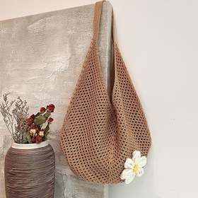 Resim Şık Bohemya Örgü Omuz Çantası - Büyük Kapasite, Delikli Tasarım, Hafif ve Nefes Alabilen Polyester, Plaj, Alışveriş veya Günlük Kullanım İçin Mükemmel - Kahverengi, Krem, Pembe, Yeşil, Yazlık Taşıma Çantası | Doğal Estetik | Polyester Tote, Örgü Cüzdan 