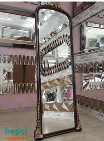 Resim Matmazel Model Siyah Altın Renk Varaklı Ayaklı Boy Aynası Siyah 