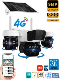 Resim O-KAM 3936 Üç Kameralı Güneş Enerjili 4G Akıllı Kamera Sesli Görüşme Gece Görüş 
