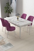 Resim Canisa Concept Nil Serisi 70x110 Sabit Mutfak Masası Takımı Beyaz Mermer Desen Masa 4 Mor Sandalye 