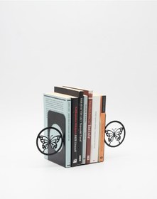 Resim Kelebek Desenli Metal Kitap Desteği - Kitap Tutucu - Ev Ve Ofis Dekoratif Aksesuar 2 Li Set 