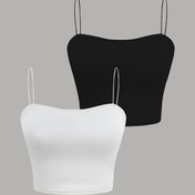 Resim 2 adet Kadın Moda Kolsuz Set - Bahar/Yaz/Sonbahar için Şık Düz Renkli Bağcıklı Kırpma Üstleri 