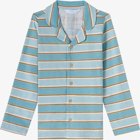 Resim Penti Mavi Erkek Çocuk Blue Stripe Uzun Kollu Düğmeli Pamuklu Gömlek Pijama Takımı 