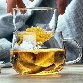 Resim 12.85oz Cam Çay Bardağı Kapaklı ve Demlikli - Yeniden Kullanılabilir, Yüksek Kaliteli İçecekler için Cam Bardak - Ev veya Ofis Kullanımı İçin Mükemmel 
