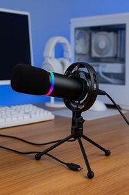 Resim Coverzone RGB Profesyonel Stüdyo Mikrofon Kayıt USB/XLR Çift Modlu Podcast Dinamik Mikrofon Masaüstü Canlı Yayın Mikrofonu PC USB, Oyun, Podcast, Kayıt, Yayın, Mac, Winows ile Uyumlu Q1 