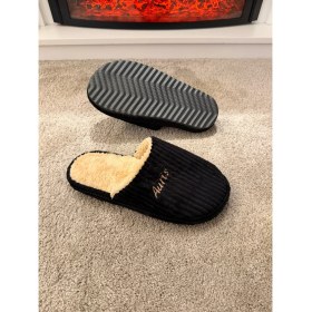 Resim Aksulu Erkek Sessiz Taban Çok Yumuşak ve Hafif Içi Yünlü Peluş Ev Terliği 